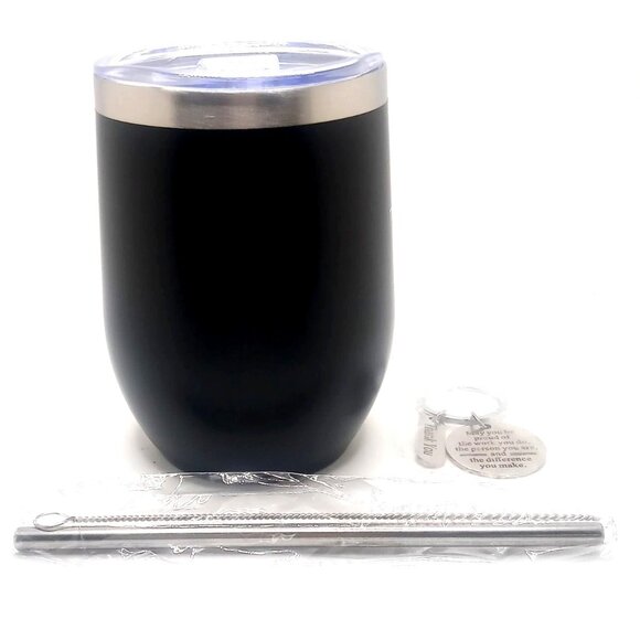 Inspirational Tumbler 12 Oz Black Stainless-Steel Straw Brush Keychain Set - Picture 2 of 5